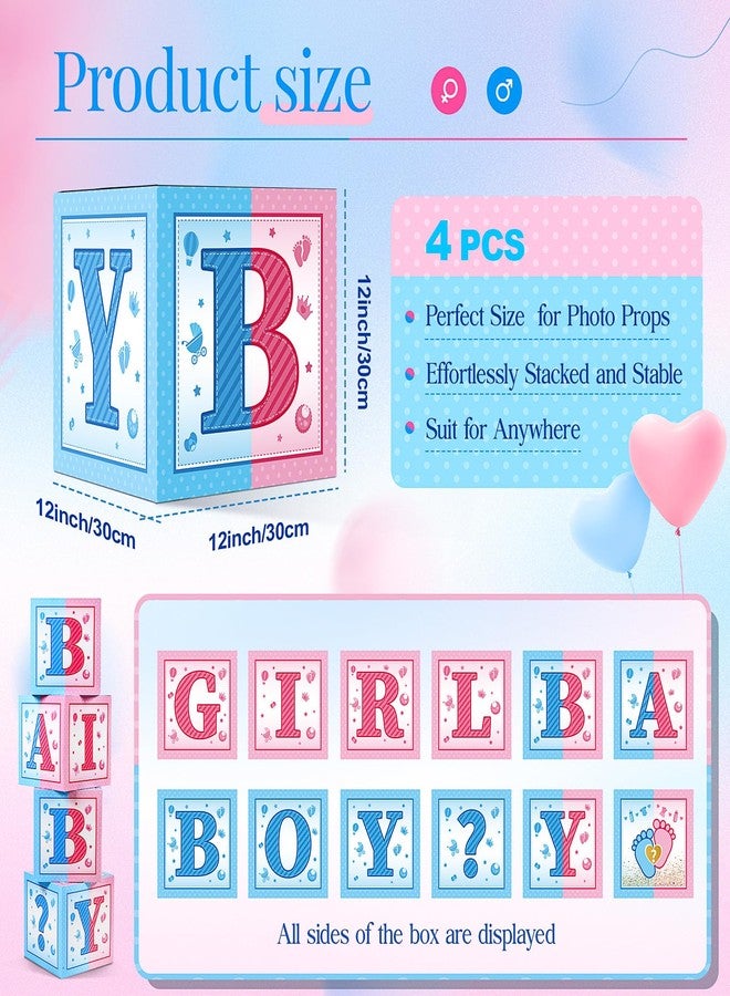 Seenelling 4 Pcs Gender Reveal Boxes Blue and Pink Balloon Boxes Block Decorations with Letter for Gender Reveal Theme Party Decor (Pink Blue White) - Image 2